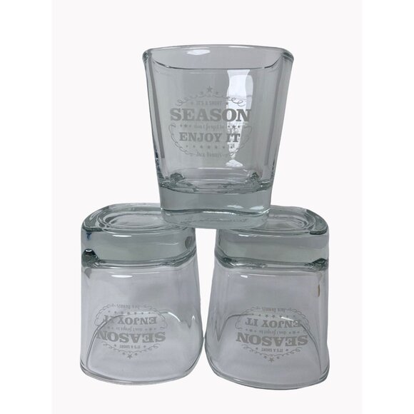 Set of 3 Jack Daniels Bar Whiskey Rocks Square Holiday Glass It’s a Short Season - Picture 1 of 6